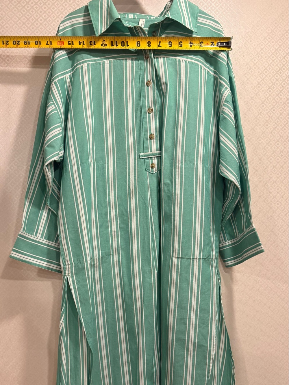NWT Anthropologie Mint Green and White Striped Midi Shirt Dress Cotton - Picture 8 of 14